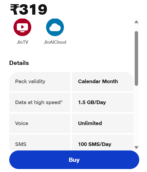 Jio ₹319 Recharge Plan